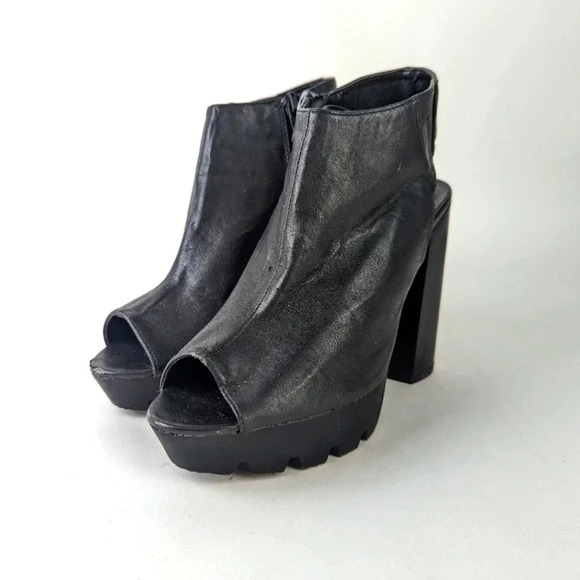 Qupid Chunky Heeled Peep Toe Booties - 6 - Picture 1 of 8